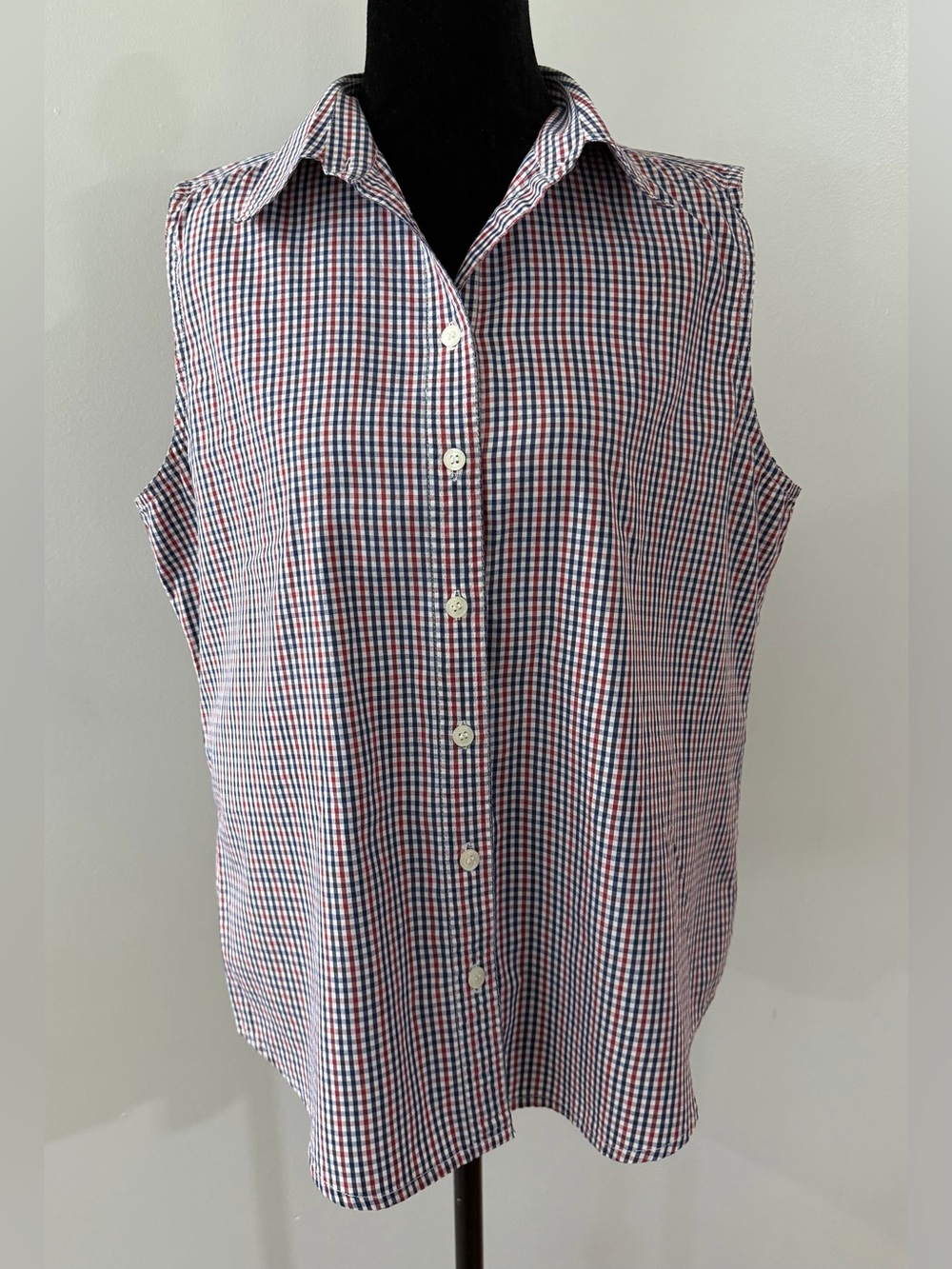 VINTAGE Dalia Casual Sleeveless Red White Blue Women's Button Down Shirt Blouse